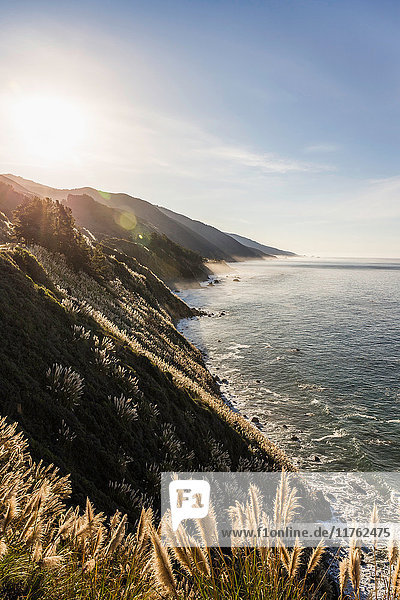 Sonnenlichtansicht von Klippen und Meer  Big Sur  Kalifornien  USA