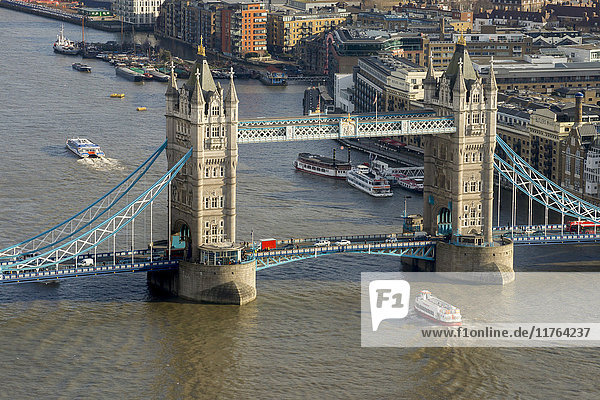 Aerial view of Tower Bridge and River Thames  London  England  United Kingdom  Europe
