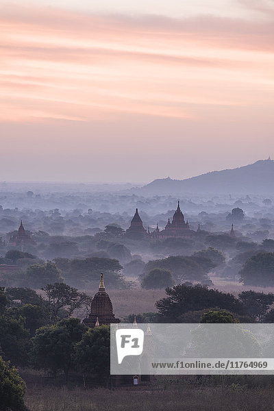 Blick auf Tempel in der Morgendämmerung  Bagan (Pagan)  Region Mandalay  Myanmar (Burma)  Asien