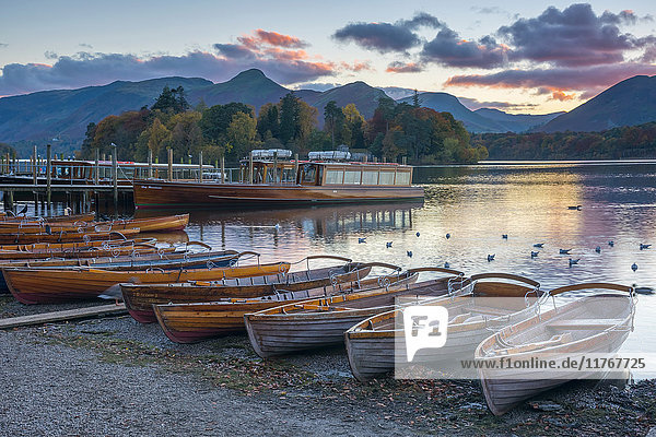 Ruderboote zu mieten  Keswick  Derwentwater  Lake District National Park  Cumbria  England  Vereinigtes Königreich  Europa