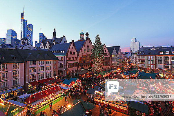 Weihnachtsmarkt auf dem Römerbergplatz  Frankfurt am Main  Hessen  Deutschland  Europa