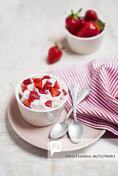 Dessert with fresh strawberries and whipped cream