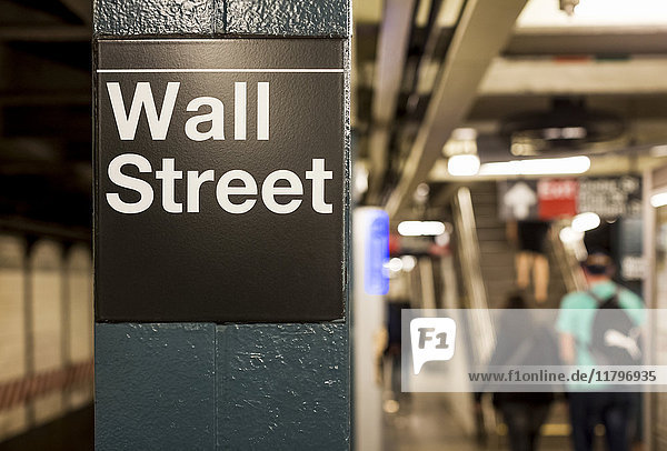USA  New York  Manhattan  Wall street sign at underground station