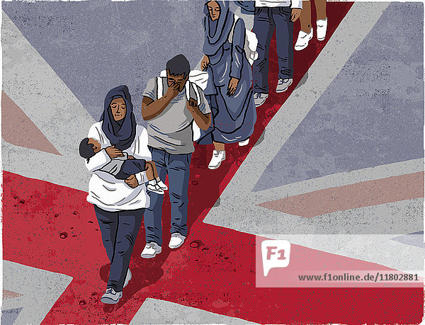 Flüchtlinge kommen auf britischer Flagge an
