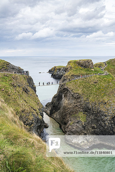 View of the Carrick a Rede Rope Bridge  Ballintoy  Ballycastle  County Antrim  Ulster  Northern Ireland  United Kingdom  Europe