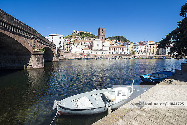 The town of Bosa on the River Temo  Sardinia  Italy  Europe
