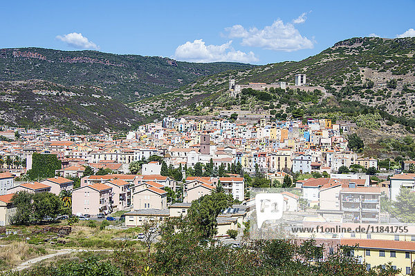 View over the town of Bosa at the River Temo  Sardinia  Italy  Europe