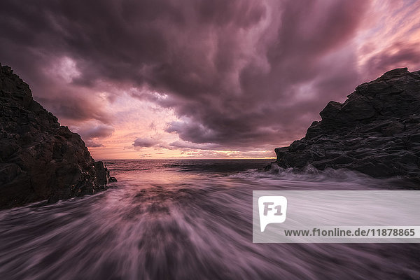 Sunset over the beach called Djupalonsandur which on the western tip of the Snaefellsness Peninsula; Iceland