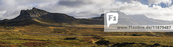 'Panoramic view of the colourful tundra and mountains at the western tip of the Snaefellsness Peninsula; Iceland'