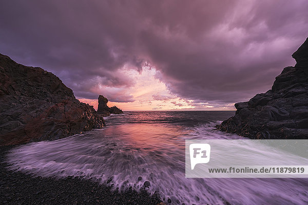'Sunset over the beach called Djupalonsandur which on the western tip of the Snaefellsness Peninsula; Iceland'