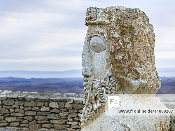 'Stone statue of head  Ramon Nature Reserve; Mitspe Ramon  Israel'