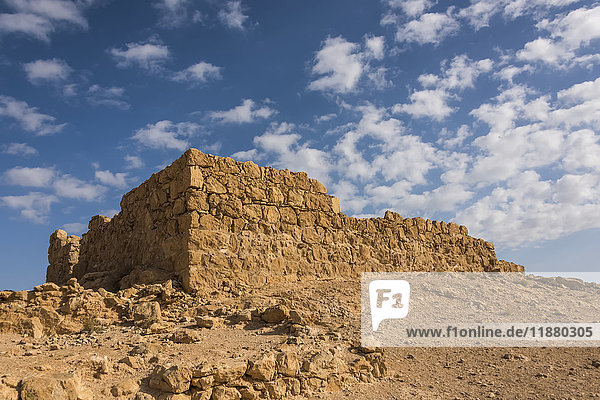 'Ruins of a stone wall  Masada  Judaean desert; South District  Israel'