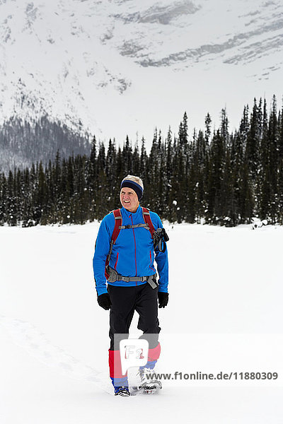 'Man snowshoeing in the mountains  East of Field; British Columbia  Canada '