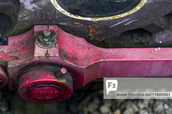 'Close-up of a red metal mechanism; Yorkshire  England'