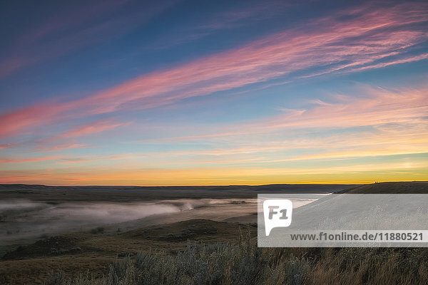 Sunrise colour over the Frenchman River Valley in Grasslands National Park; Saskatchewan  Canada