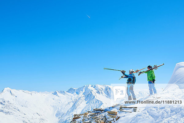 Father and son on skiing holiday  Hintertux  Tirol  Austria