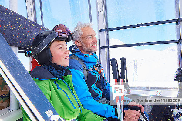 Father and son in cable car  Hintertux  Tirol  Austria