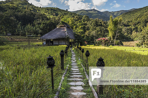Kamu Lodge und Reisfelder; Ban Gnoyhai  Laos'.