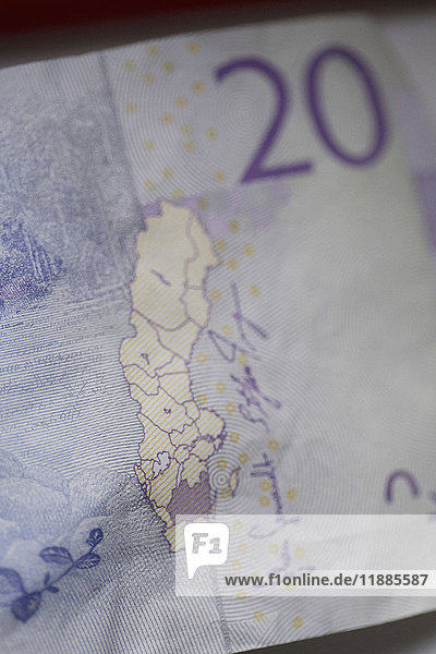 Nahaufnahme von 20 schwedischen Kronen Papierwährung