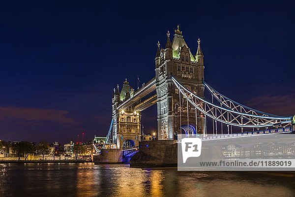Illuminated Tower Bridge over the Thames  Night Scene  London  England  United Kingdom  Europe
