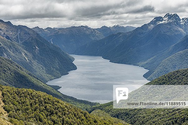 Südfjord des Lake Te Anau  Murchison Mountains  Südalpen im Hintergrund  Kepler Track  Fiordland National Park  Southland  Neuseeland  Ozeanien