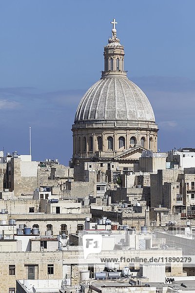 Kuppel der Basilika Our Lady of Mount Carmel  Blick von der St. Michael's Bastion  Valletta  Malta  Europa