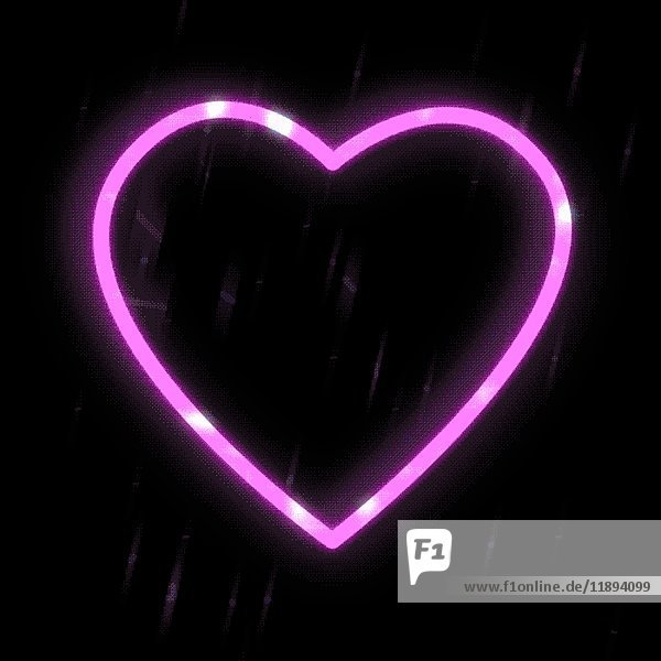 Neon gebrochenes Herz auf schwarzem Hintergrund