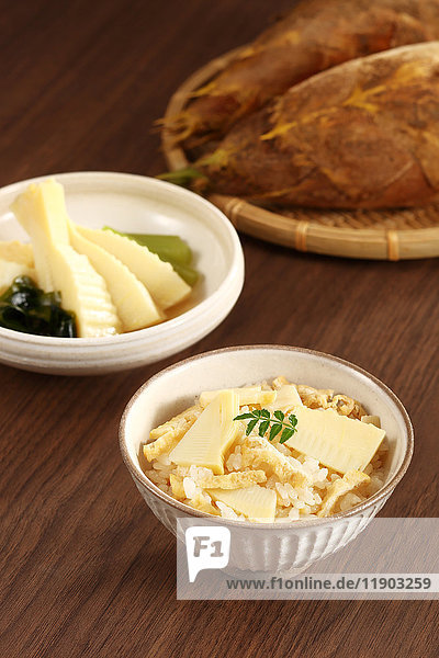 Bamboo sprouts on rice