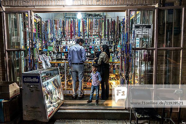 Shop with prayer beads and perfues on Imam street in Yazd capital of Yazd Province of Iran.