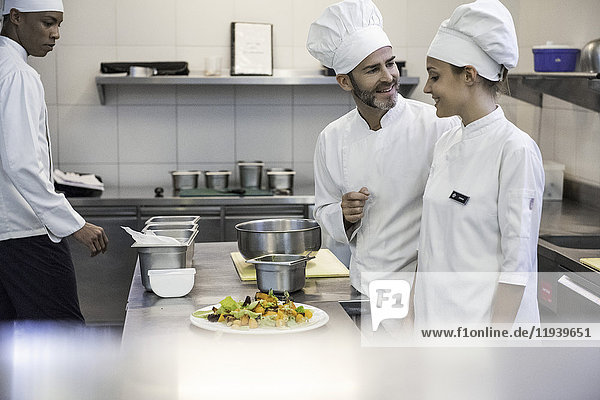 Chefs working together in commercial kitchen