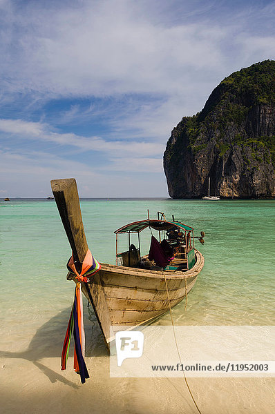 Boat on beach  Maya Bay  Phi Phi Le Island  Thailand