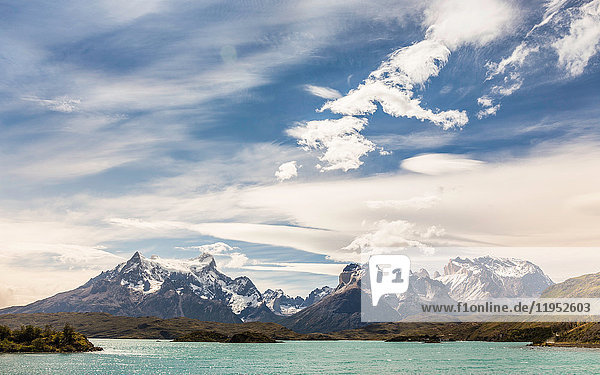 Mountain landscape with Paine Grande and Cuernos del Paine  Torres del Paine national park  Chile