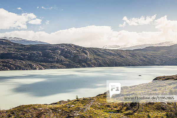 Landscape with Grey glacier lake  Torres del Paine National Park  Chile