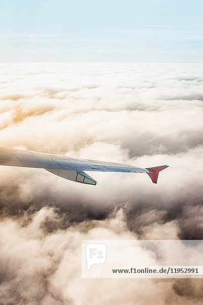 Airplane wing above the clouds