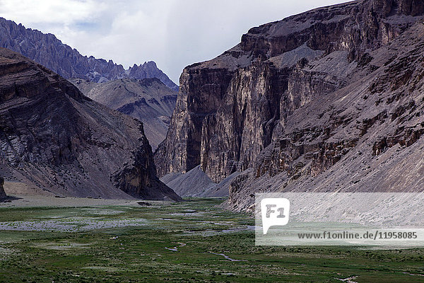The entrance to a remote canyon high on the plateau of southeast Ladakh Himalayas India Asia
