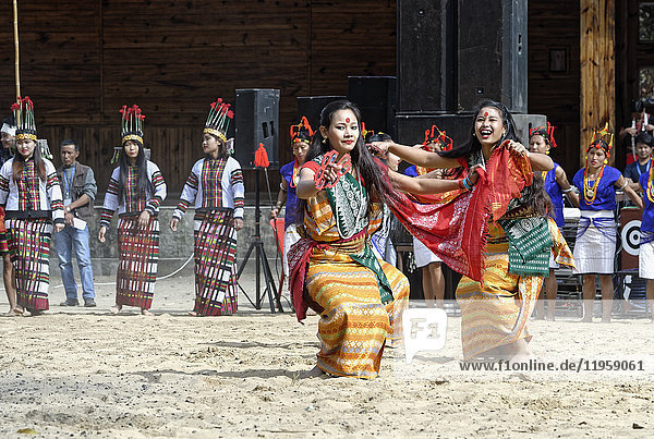 Tribal ritual dances at the Hornbill Festival  Kohima  Nagaland  India  Asia