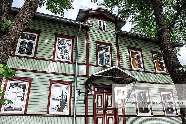 Traditional wooden houses in the Kalamaja neighborhood of Tallinn  Estonia.