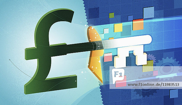 Britisches Pfund Zeichen geformt Business Finance Schlüssel
