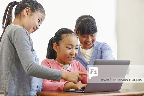 Japanese elementary school kids in the classroom