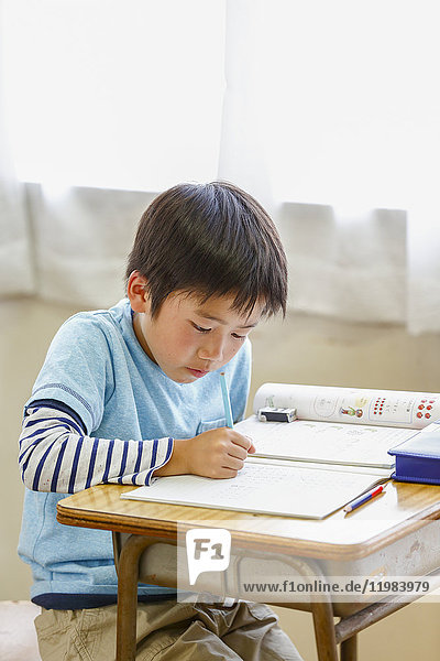 Japanese elementary school kid in the classroom