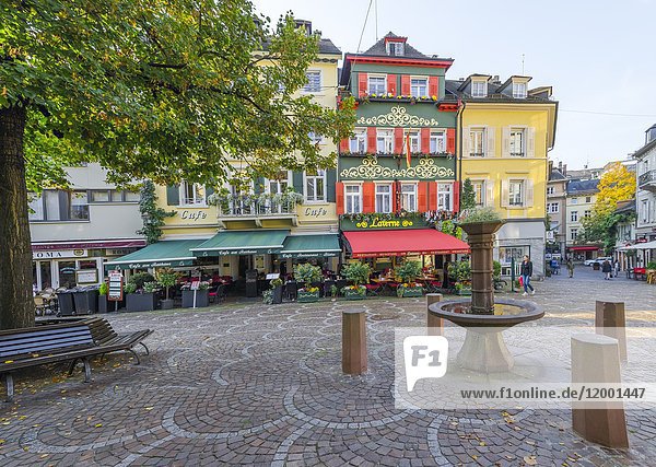 Square in the city with old houses and fountain  spa town Baden-Baden  Baden-Wuerttemberg  outskirts of Black-Forest  Germany.