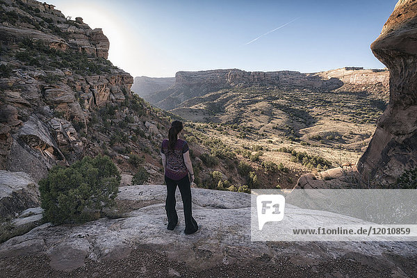 Frau bewundert landschaftliche Aussicht auf Wüste