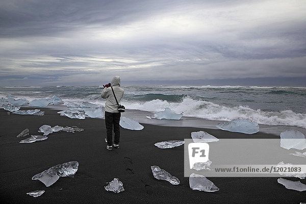 Iceland  chunks of ice on the shore of Jokussarlon