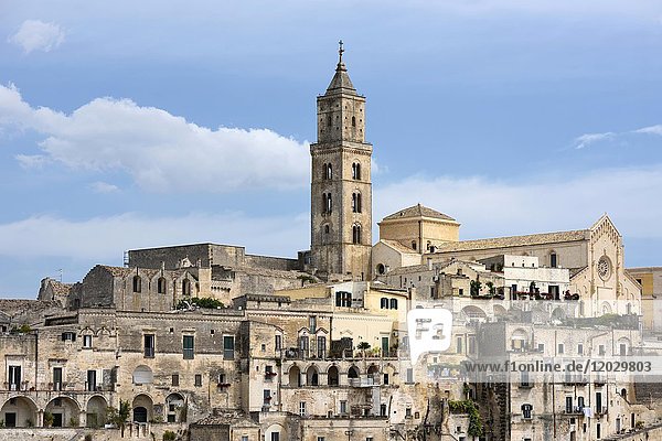 Medieval old town with cathedral  Sassi di Matera  Capital of Culture 2019  Matera  province of Basilicata  Italy  Europe