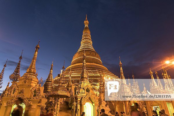 Abendstimmung  beleuchtete Shwedagon-Pagode  Rangun  Myanmar  Asien
