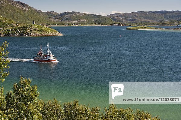 Fishing boat  Island of Sommarøy  Troms province  Northern Norway  Norway  Europe