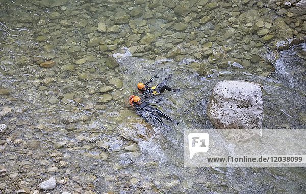 People canyoning in the Gorges du Verdon  Provence-Alpes-Cote d'Azur  Provence  France  Europe