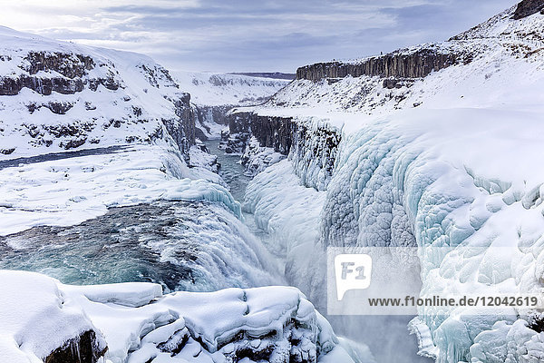 Gullfoss Waterfall partly frozen in winter Gullfoss Iceland Polar Regions
