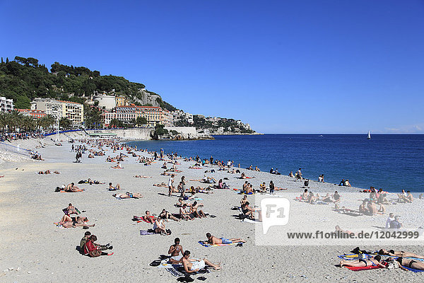 Strand  Nizza  Alpes Maritimes  Côte d'Azur  Französische Riviera  Provence  Frankreich  Mittelmeer  Europa