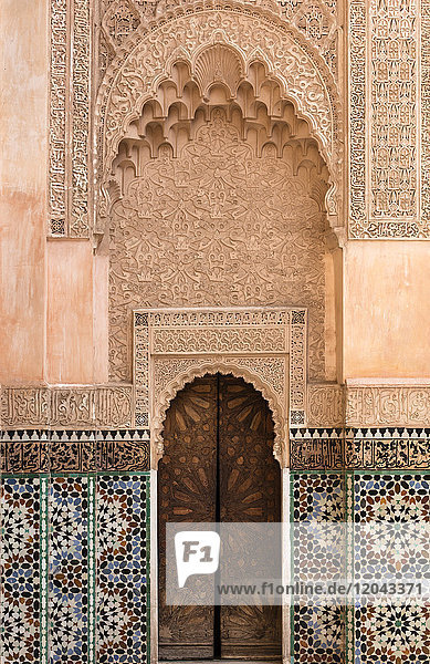 Mauer der Ben Youssef Madrasa (alte islamische Schule)  UNESCO-Weltkulturerbe  Marrakesch  Marokko  Nordafrika  Afrika